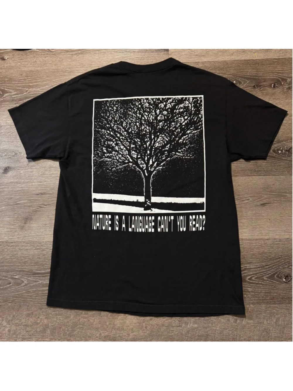 PLEASURES Nature Is a Language You Cant Read Graphic Shirt Size Large